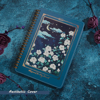 Spiral Notebook for Women, Durable A5 Leather Hardcover Notebooks, 140 Lined Pages, Cute Notebooks for Perfect Supplies at School, 8.3 x 6.2 in