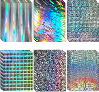 24 Sheets Holographic Cardstock 8.5 x 11in, 250gsm/92lb 6 Mixed Styles Metallic Cardstock Shiny Iridescent Mirror Paper Thick Foil Board for Scrapbook,Card Making,Crafts,Party Decoration (Multicolor)