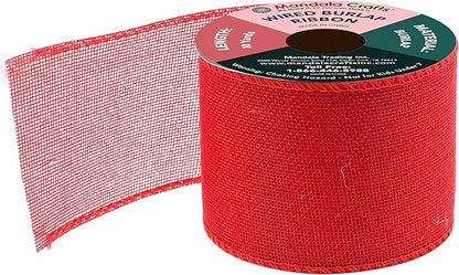 Mandala Crafts Red Burlap Wired Ribbon 3 Inches Wide Jute Ribbons for Crafts - 10 Yds Roll Rustic Burlap Wrap Trim Ribbons for Wreaths Bows Party Decoration