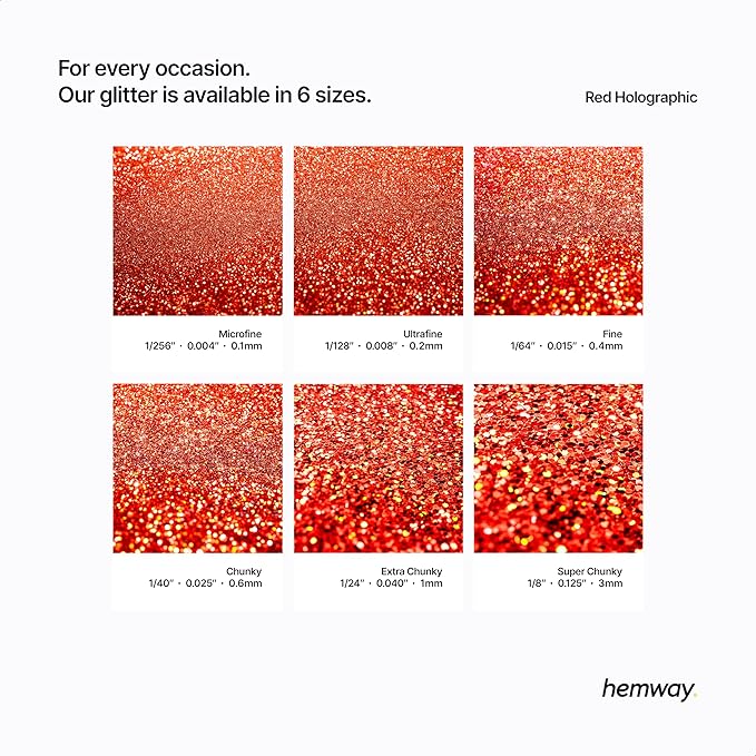 Hemway Polyurethane & Epoxy Resin Glitter 100g / 3.5oz Metallic Crystal Flake Additive for Flooring Jewelry Tumblers Glass Pigment - Extra Chunky (1/24" 0.040" 1mm) - Red Holographic