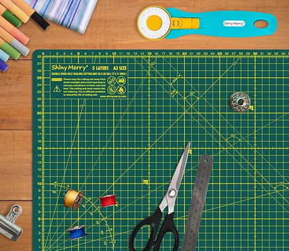 Self Healing Cutting Mat A3 12"x18" – Double Sided 5-Ply Craft Mat for Sewing, Quilting, Fabric, Scrapbooking – Green/Green