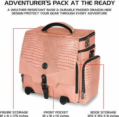 ENHANCE Collector's Edition RPG Adventurer's DnD Bag - Dragon Hide Exterior Travel RPG Bag with Tabletop Miniatures Storage Vault, Mat Holder, DnD Dice & Token Pockets, Fits 4-8 Books (Dragon Pink)