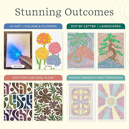 Lifelines FlowArt Activity Pad, 4-Pack - Guided Art Meditations with Markers - Color by Letter, Dot-Pop and More, Coloring Books for Teens, Adults & Seniors