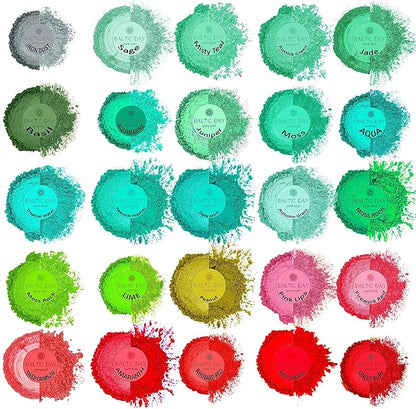 BALTIC DAY - Mica Powder, 100 Colors - Mica Powder for Epoxy Resin - Epoxy Resin Color Pigment Powder - Pigments for Soap Making, Candle, Slime, Lip Gloss, Nails, Paint, Acrylics