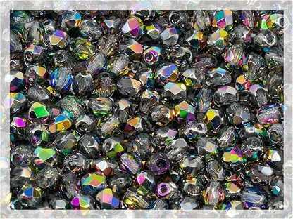 275 pcs Set of Czech Faceted Glass Beads, Fire-Polished Round Crystal Vitrail - 3mm (100pcs), 4mm (100pcs), 6mm (50pcs), 8mm (25pcs) kit for Jewelry Making