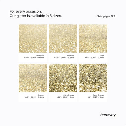 Hemway Polyurethane & Epoxy Resin Glitter 100g / 3.5oz Metallic Crystal Flake Additive for Flooring Jewelry Tumblers Glass Pigment - Fine (1/64" 0.015" 0.4mm) - Champagne Gold
