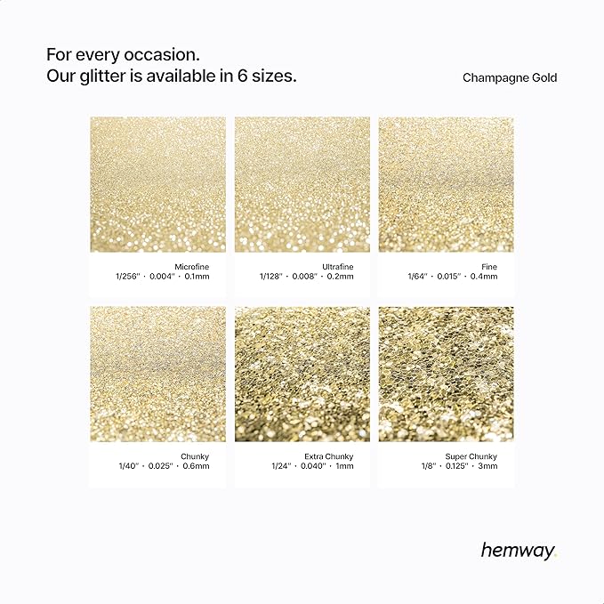 Hemway Polyurethane & Epoxy Resin Glitter 100g / 3.5oz Metallic Crystal Flake Additive for Flooring Jewelry Tumblers Glass Pigment - Extra Chunky (1/24" 0.040" 1mm) - Champagne Gold