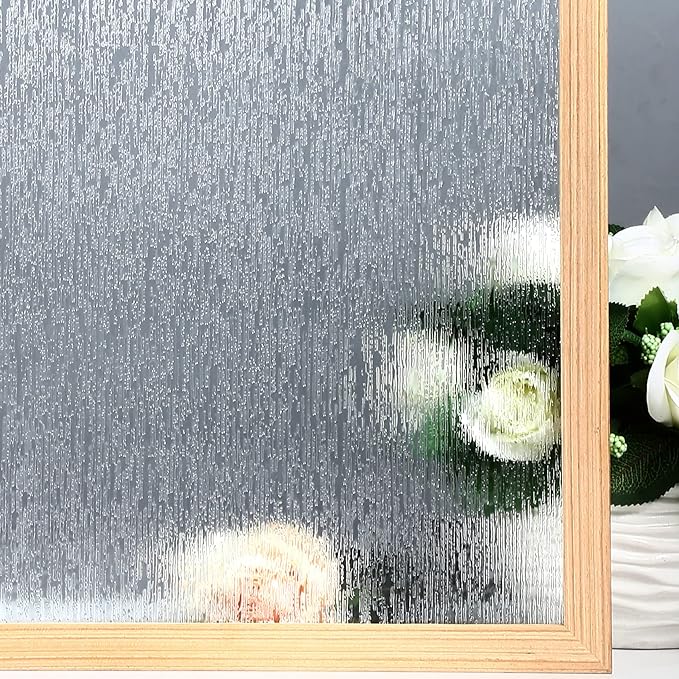 VELIMAX Rain Glass Window Film Privacy Static Window Clings Decorative Glass Sticker for Home Office Removable UV Protection Heat Control 35.4 x 118 inches