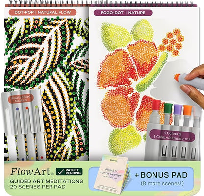Lifelines FlowArt Activity Pad, 2-Pack & Bonus Pad - Guided Dot Art Meditations with Markers – Dot-Pop and Pogo-Dot Coloring Books for Tweens, Adults & Seniors