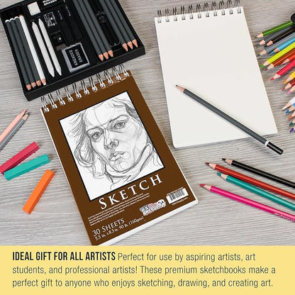 U.S. Art Supply 5.5”x8.5 Premium Heavy-Weight Paper Spiral Bound Sketch Book: 90 Pound (160gsm), 30-Sheet Drawing Pad (2 Pack)