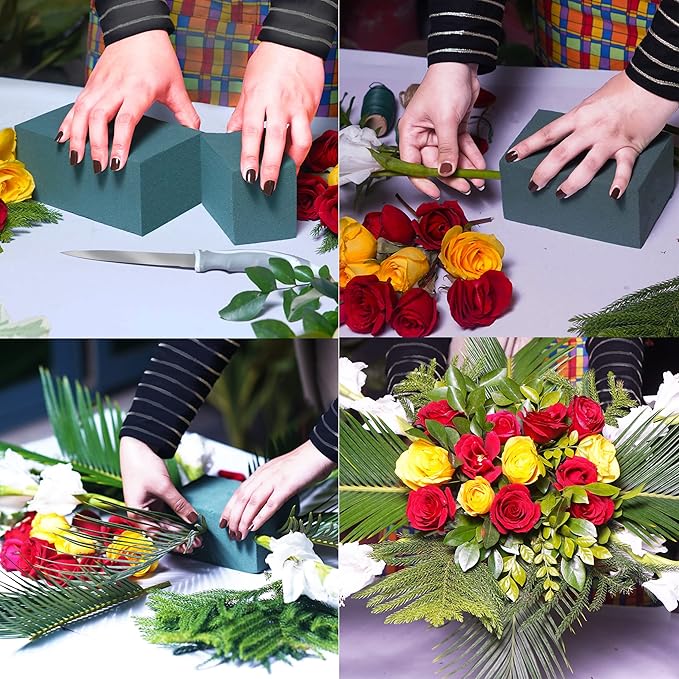 Pack of 6, Dry and Wet Floral Foam Blocks for Fresh and Artificial Flowers, Each (7.8” L x 3.5” W x 2.4” H), for Wedding, Birthdays, Home, Office, and Garden Decorations