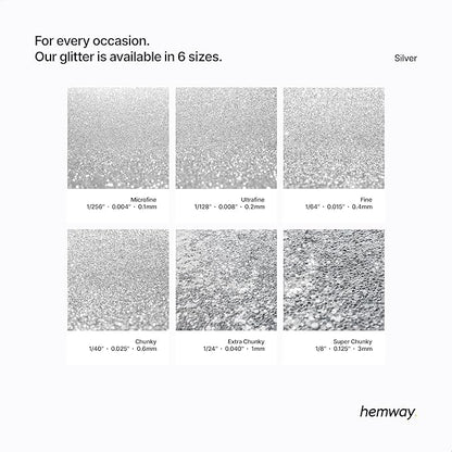 Hemway Polyurethane & Epoxy Resin Glitter 100g / 3.5oz Metallic Crystal Flake Additive for Flooring Jewelry Tumblers Glass Pigment - Microfine (1/256" 0.004" 0.1mm) - Silver