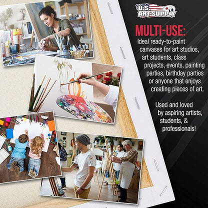 U.S. Art Supply Large Stretched Canvas for Painting 16x16 inch Gallery Depth 1-1/2" Thick, 3-Pack - 12oz Acrylic Gesso Triple Primed, Professional Artist Quality, 100% Cotton - Oil, Pouring Paint