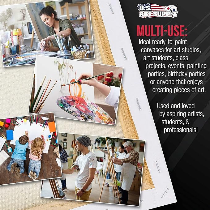 U.S. Art Supply Large Stretched Canvas for Painting 24x24 inch Gallery Depth 1-1/2" Thick, 3-Pack - 12oz Acrylic Gesso Triple Primed, Professional Artist Quality, 100% Cotton - Oil, Pouring Paint