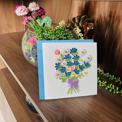 Quilling Cards, handmade card, quilled cards with Handmade Art Quilling birthday card for women, Birthday card, mother... colorful heart design (Daisy)