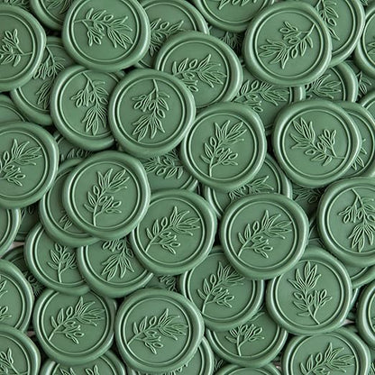 PONATIA Olive Green Wax Seal Stickers - 50 Pcs Self- Adhesive Wedding Envelopes Seal Stickers, Perfect for Invitation, Christmas Cards, Gift Wrapping, Party Menu Décor