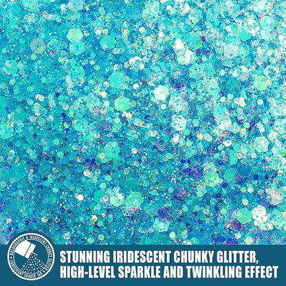 Estanoite Iridescent Chunky Glitter, 160G/5.64OZ Glitter, Mixed Fine & Chunky Glitter for Epoxy Resin, Holographic Glitter for Crafts Tumblers, Halloween Christmas Festival Painting Decor (Baby Blue)