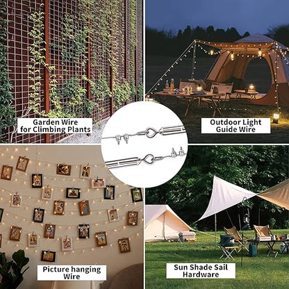 1/16" Wire Rope Kit,30M/100FT Vinyl Coated 304 Stainless Steel Cable,String Light Hanging Kit with Turnbuckle for Outdoor,Garden Wire(55 Pack)