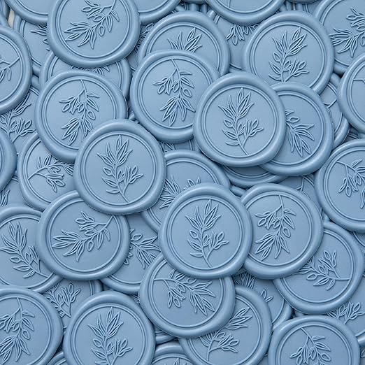 PONATIA Dusty Blue Wax Seal Stickers - 50 Pcs Self- Adhesive Wedding Invitation Seal Stickers, Perfect for Invitation Cards, Envelopes Christmas Cards, Gift Wrapping, Party Menu Decor