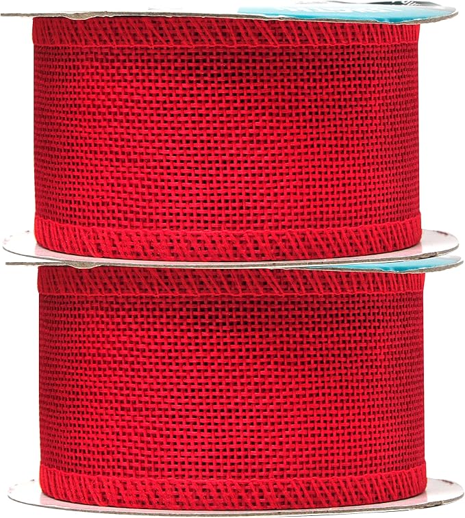 Mandala Crafts Red Burlap Ribbon 2 Inches Wide Jute Ribbons for Crafts - 20 Yds Roll Rustic Burlap Wrap Trim Ribbons for Wreaths Bows Wedding Party Decoration