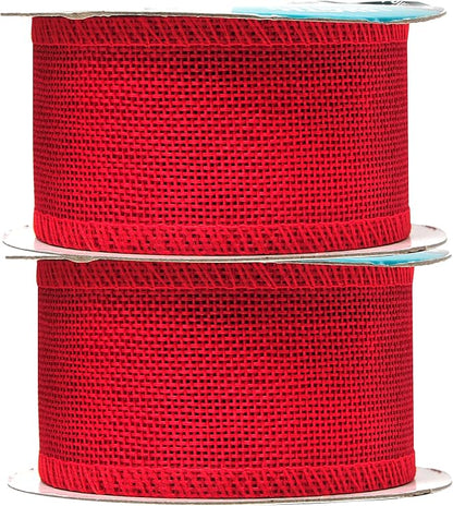 Mandala Crafts Red Burlap Ribbon 2 Inches Wide Jute Ribbons for Crafts - 20 Yds Roll Rustic Burlap Wrap Trim Ribbons for Wreaths Bows Wedding Party Decoration