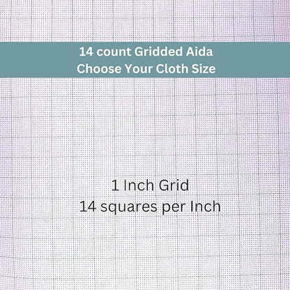 2 Sheets of 14 Count Pre-Gridded Aida Cloth – 21 x 21 Inch White with Green Guidelines Pre-Cut Fabric Squares – Cross Stitch Fabric – 100% Cotton – Ideal for Needlework – The Knotty Unicorn