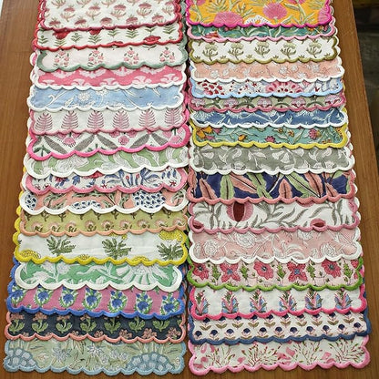 Ridhi Mix Random Hand Block Print Napkins 18" x 18" Set of 8 Reusable Cotton Dinner Napkins for Weddings, Parties & Everyday Dining, Thanksgiving, Christmas, Fall