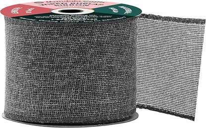 Mandala Crafts Gray Burlap Wired Ribbon 3 Inches Wide Jute Ribbons for Crafts - 10 Yds Roll Rustic Burlap Wrap Trim Ribbons for Wreaths Bows Party Decoration