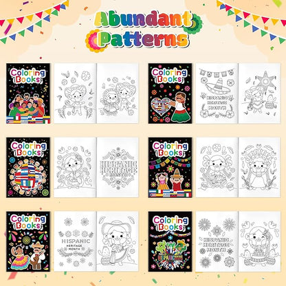 JAPBOR Hispanic Heritage Month Coloring Books - 24PCS Mini Hispanic Culture Color Book Bulk for Kid Party Favor, Latino American Small Colouring Pages for Birthday Gifts Class School Draw Paint Game