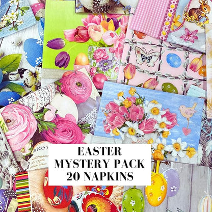 Mystery Pack Decoupage Paper Napkins, 20-ct Assorted Surprise Napkins, Decorative Napkins Easter for Art Craft Junk Journal, 20 Different Designs