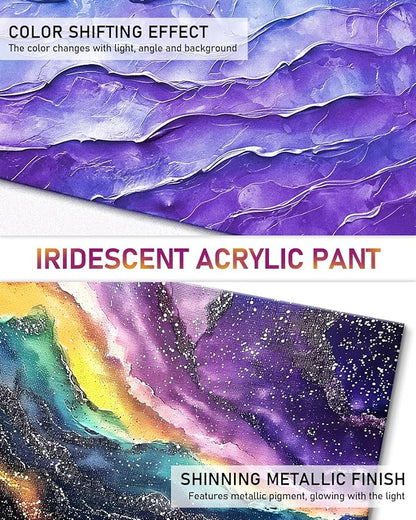Nicpro Iridescent Black Acrylic Paint, 8.45oz / 250ml Large Bottle Black Metallic Acrylic Paint, Color Shifting & Non-Toxic Art Painting Supplies For Craft Canvas Fabric Rock Wood Ceramic Metal