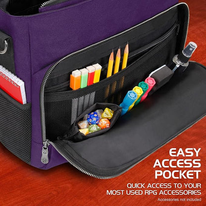 ENHANCE Collector's Edition RPG Player's Essentials DnD Bag - Dragon Hide Exterior Messenger Bag Fits 2-4 Books, Binders, Dice & Accessories, with 17 inch Laptop Slot, Battlemap Straps (Dragon Purple)