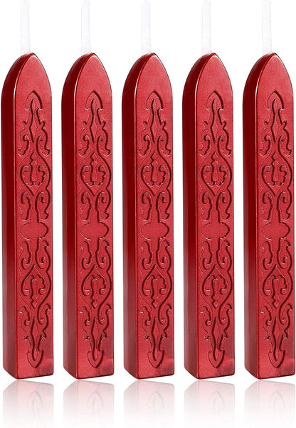 Yoption 5 Pcs Metallic Red Sealing Wax Sticks with Wicks for Wax Seal Stamp, Wedding Invitations, Envelopes, Gifts Sealing