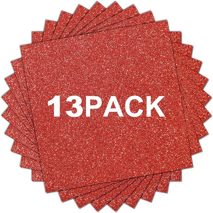 HTVRONT Red Glitter HTV Heat Transfer Vinyl Bundle: 13 Pack 12" x 10" Iron on Vinyl for T-Shirt, Red Glitter Heat Transfer Vinyl for Compatible with Cricut Cutting Machine or Heat Press Machine