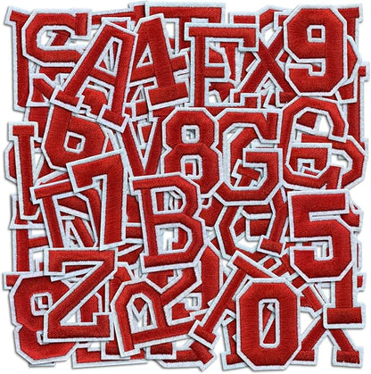 Letter and Number Iron On Patches, A-Z Alphabet and Numbers 0-9 Embroidery Applique Patch, DIY Decorative Heat Press Patches for Clothing Jeans Jackets Backpacks Hats (Red 72 Pcs)