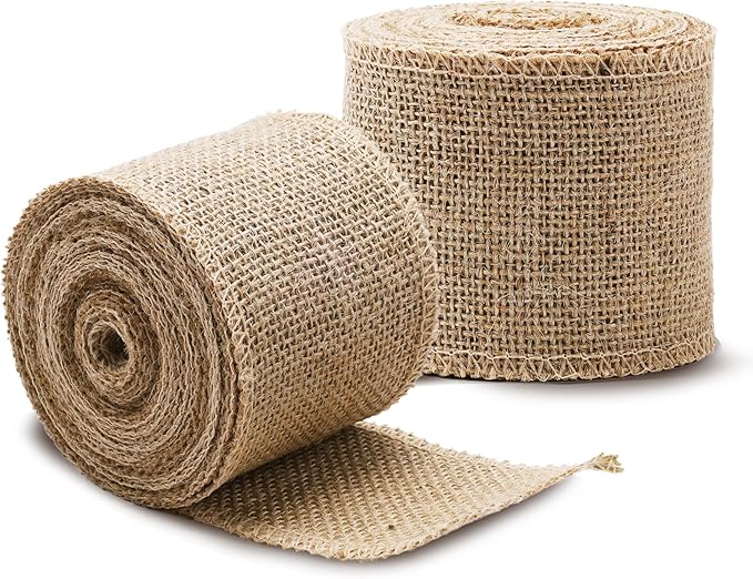 LaRibbons 2 Pcs 3 Inch Burlap Wide Fabric Craft Ribbon,10 Yard Per Roll, Natural Brown Ribbon for Bow Crafting,Wreath-Making, Tree Decoration