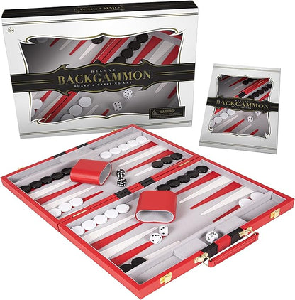 Backgammon Sets for Adults with Premium Leather Case | Classic Travel Backgammon Set for Adults and Kids with Strategy & Guide | 11 Inches | Small | Red