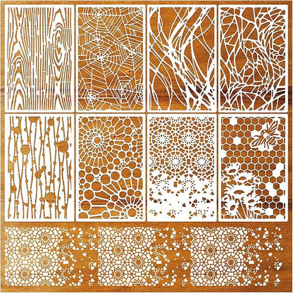 8 Pieces Stencils for Crafts Reusable Texture Spider Stencils Net Wood Grain Stone Spray Paint Layering Stencil Templates for DIY Scrapbook