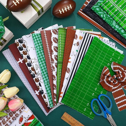 Ganeen 60 Pcs 10 x 10 Inch Football Quilting Fabric Squares Vintage Football Fat Patchwork Precut Strips Retro Green and Brown Fabric Bundles for Holiday DIY Craft Sewing Quilt Material Handmade