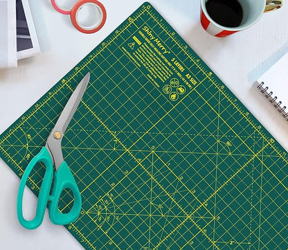 Self Healing Cutting Mat A3 12"x18" – Double Sided 5-Ply Craft Mat for Sewing, Quilting, Fabric, Scrapbooking – Green/Green