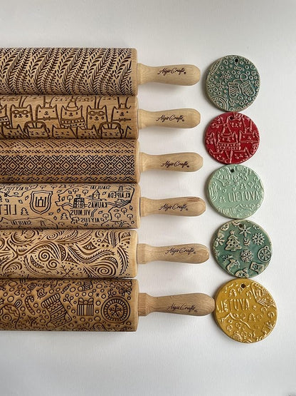 PALM TREE Embossing Rolling Pin with Tropical Pattern. Dough and Clay Roller for Embossed Cookies and Pottery. Cookie and Ceramic Stamp. Backing Gifts for Women by Algis Crafts