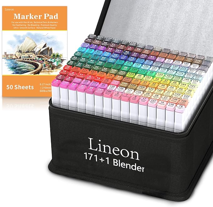 172 Colors Alcohol Based Dual Tip Art Markers, 171+1 Blender Permanent Marker Pens Plus 1 Marker Pad 1 Case Perfect for Kids Adult Artist Coloring Books Drawing Sketching and Card Making