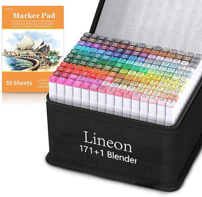 172 Colors Alcohol Based Dual Tip Art Markers, 171+1 Blender Permanent Marker Pens Plus 1 Marker Pad 1 Case Perfect for Kids Adult Artist Coloring Books Drawing Sketching and Card Making