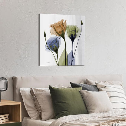 Empire Art Direct Frameless Free Floating Tempered Glass Panel Graphic Wall Art Ready to Hang, 24" x 24", Gentian Buddies, Multi-color Flower