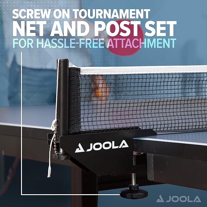 JOOLA Inside Professional MDF Indoor Ping Pong Table with Quick Clamp Table Tennis Net and Post Set - 10 Minute Easy Assembly - Tournament Quality - Foldable with Single Player Playback Mode