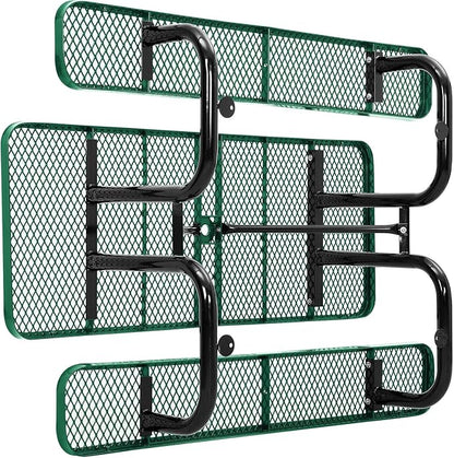 Global Industrial 6’L Rectangular Picnic Table, Expanded Metal, Green Thermoplastic Coating, Attached Benches, 1-1/2” Umbrella Pole Hole, Outdoor-Rated, 1000 lb Capacity, 72” x 30” Tabletop