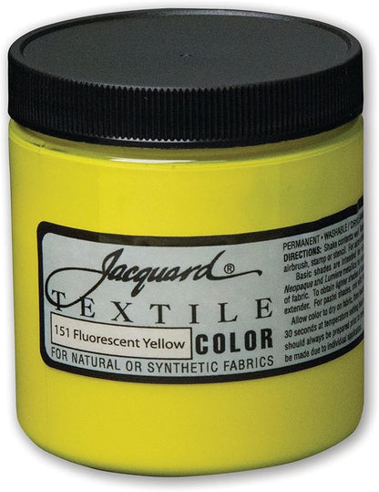 Jacquard Textile Color Fluorescent Yellow - Permanent Fabric Paint for Clothes, Furniture Upholstery, Shoes or Tote Bags – Indoor & Outdoor Fabric Paint – 8 Oz Jar, Upholstery Fabric Paint