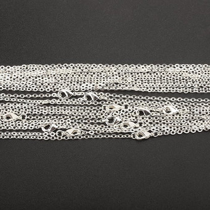 Wholesale 12 PCS Silver Plated Solid Brass Fine Flat Cable Chains Bulk for Jewelry Making 18-30 inches (24 Inch(2MM))