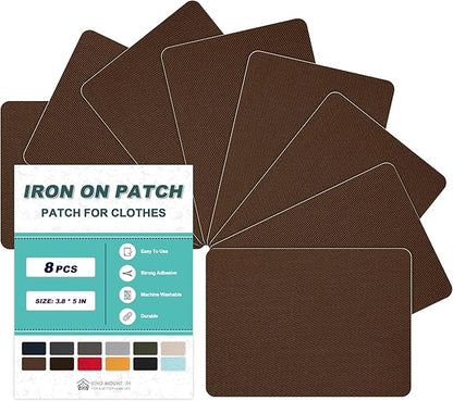 Iron on Patches for Clothes, 8 Pieces Patches for Cloth, 100% Cotton Fabric Patches for Clothing, Bag, Hat Repair, Clothing Repair Decorating Kit 3.7" by 4.9" (9.5 cm x 12.5 cm, Brown)