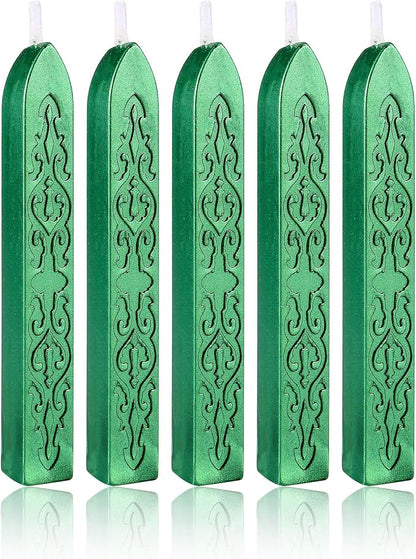 Metallic Green Sealing Wax Sticks, Yoption 5 Pcs Totem Fire Manuscript Wax Seal Sticks with Wicks for Wax Seal Stamp (Metallic Green)